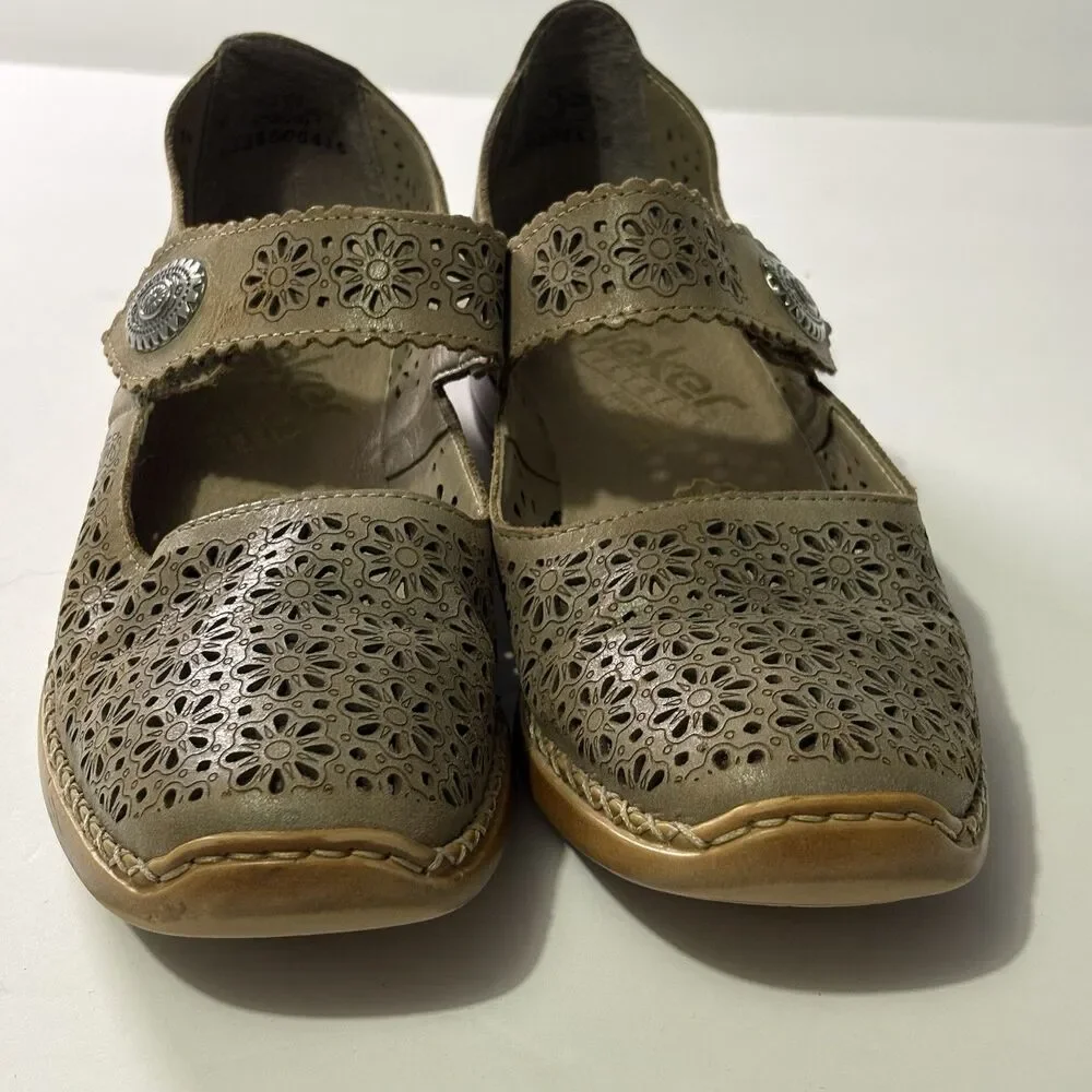 Rieker Antistress Womens Mirjam Leather Mary Jane Heels Sz 38 US 7.5 Comfort